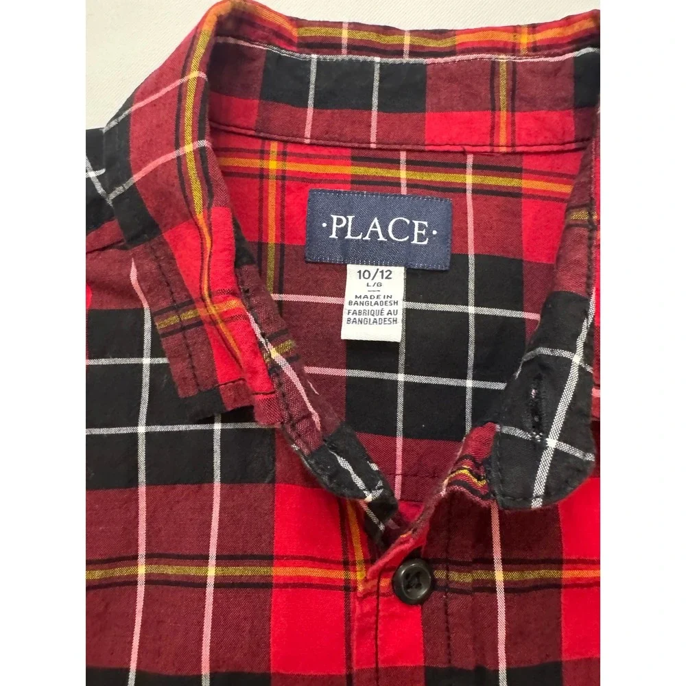 The‎ Children's Place Plaid Shirt Kids 10/12 Red Black Excellent Button Down